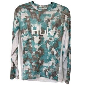 Huk Performance Mens Icon x Kc Refraction Camo Long Sleeves Fishing Shirt Sz S